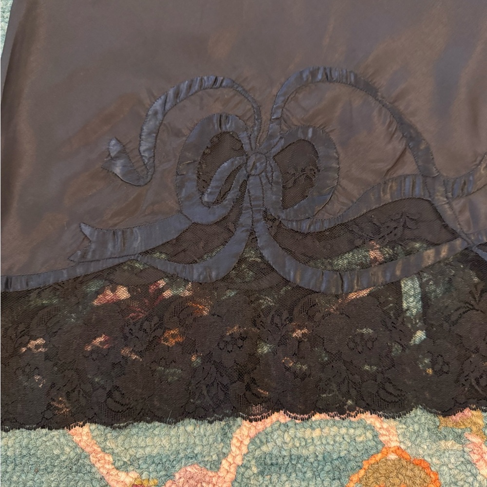 Vtg 60s Odette Barsa Black Half Slip Skirt Lace Trim M/L Embroidered Portugal - Picture 2 of 7